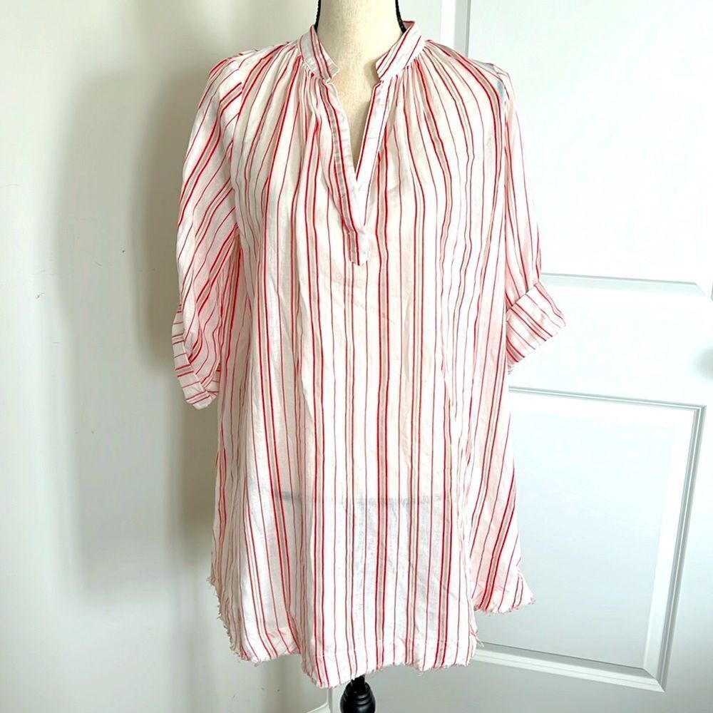 Eberjey White and Red Striped Sleep Shirt Size S/M